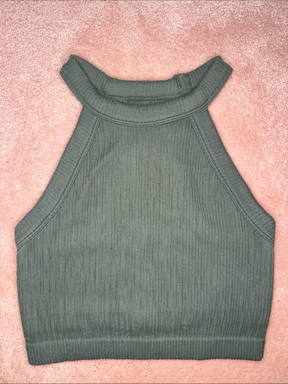 Aerie Green High Neck Ribbed Compression Style Tank Top